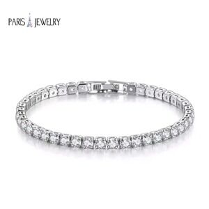14K White Gold 4 Carat Created White CZ Tennis Bracelet Plated Paris Jewelry